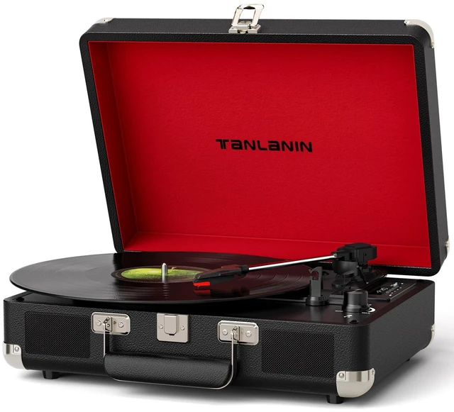Main image of TANALNIN Vinyl Record Player, 3-Speed Bluetooth Portable Suitcase Turntable with Built-in Speakers, USB Recording, RCA Output, AUX Input/Output, Vintage Vinyl Player for Home, Bedroom or Gifting,Black