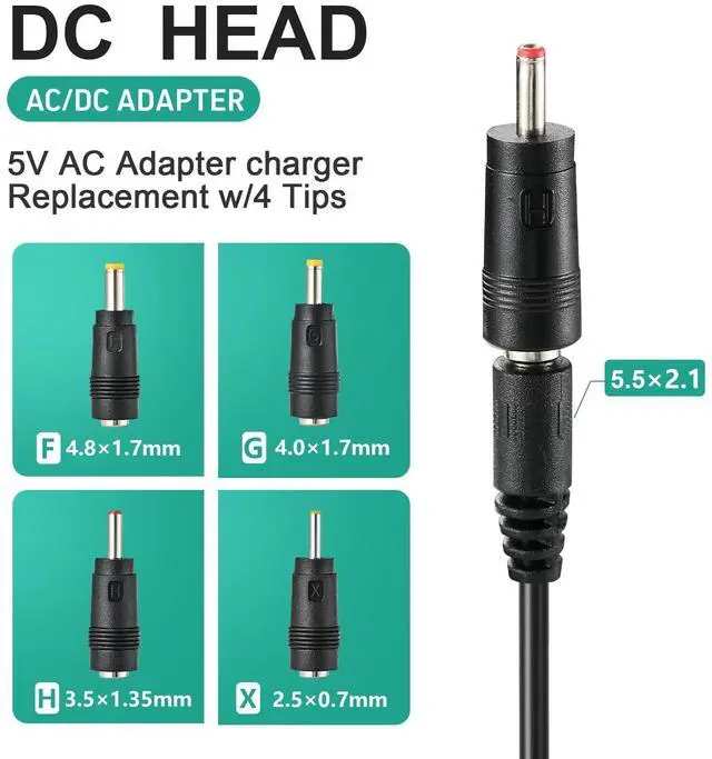 Alt view image 5 of 7 - 5V 1A 2A Charger for Record Player Power Cord fit for Vinyl Suitcase Turntable Player VSC-550BT VSC-550BT-BK Vintage 3-Speed dc 5v Power Cord