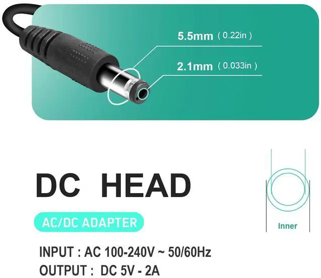 Alt view image 7 of 7 - 5V 1A 2A Charger for Record Player Power Cord fit for Vinyl Suitcase Turntable Player VSC-550BT VSC-550BT-BK Vintage 3-Speed dc 5v Power Cord