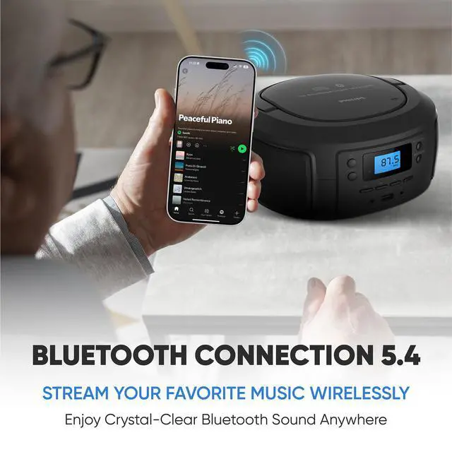 Alt view image 3 of 7 - CD Player Portable with Bluetooth, Crystal Clear Sound Top Loading CD Boombox with FM Radio, USB Port & Aux Input, Compact & Lightweight Design,R/CD-RW/MP3 Compatible (Black)