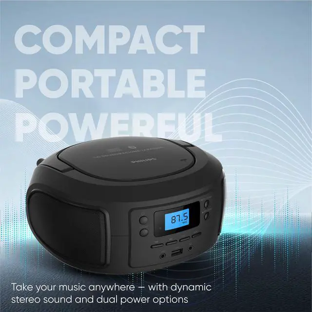 Alt view image 5 of 7 - CD Player Portable with Bluetooth, Crystal Clear Sound Top Loading CD Boombox with FM Radio, USB Port & Aux Input, Compact & Lightweight Design,R/CD-RW/MP3 Compatible (Black)