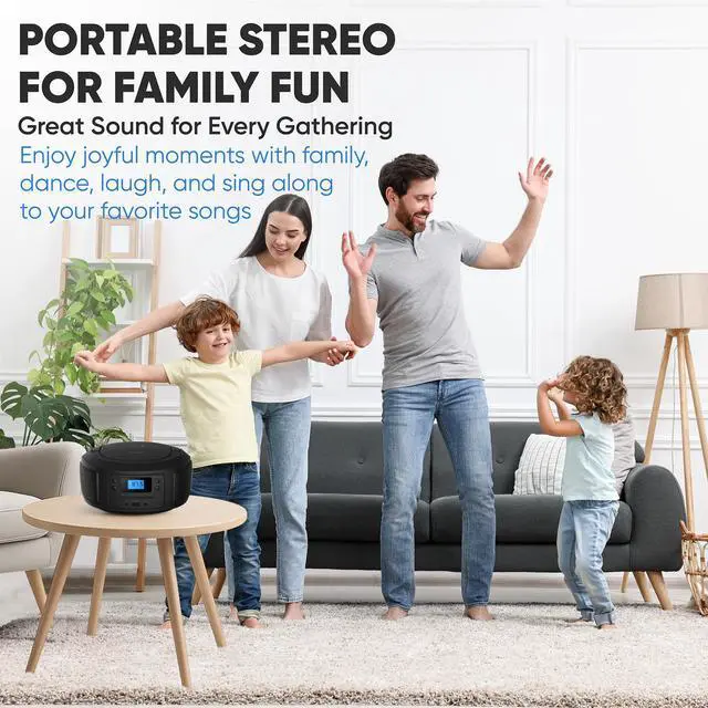 Alt view image 7 of 7 - CD Player Portable with Bluetooth, Crystal Clear Sound Top Loading CD Boombox with FM Radio, USB Port & Aux Input, Compact & Lightweight Design,R/CD-RW/MP3 Compatible (Black)
