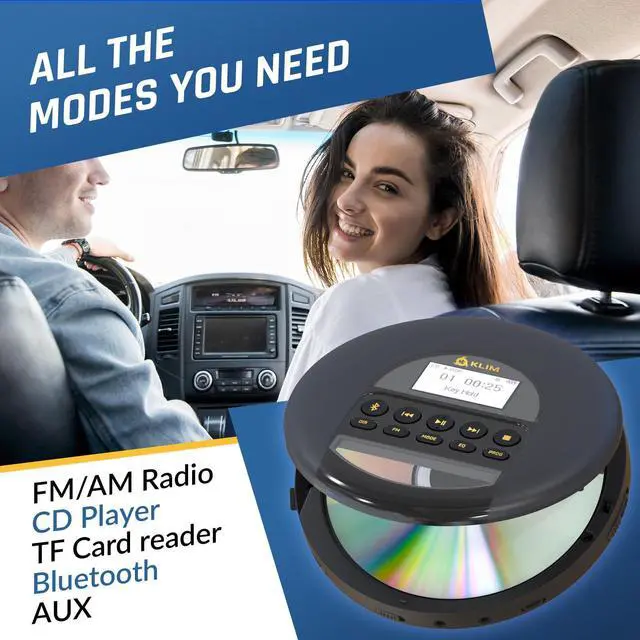 Alt view image 3 of 7 - Nomad - Portable CD Player with Long-Lasting Battery - with Headphones - Radio FM - Compatible MP3 CD Player Portable - TF Card Radio FM Bluetooth - Ideal for Cars - Or