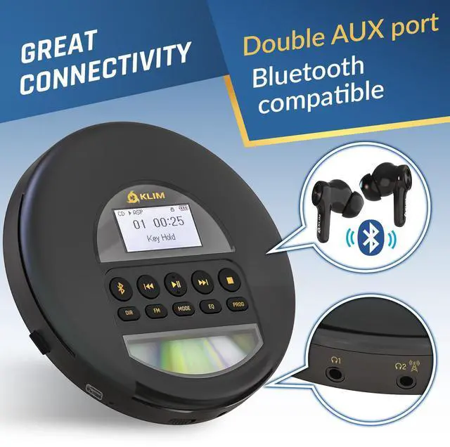 Alt view image 7 of 7 - Nomad - Portable CD Player with Long-Lasting Battery - with Headphones - Radio FM - Compatible MP3 CD Player Portable - TF Card Radio FM Bluetooth - Ideal for Cars - Or