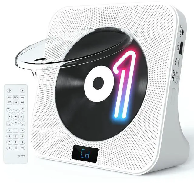 Main image of Desktop CD Player Portable with Bluetooth - CD Players for Home with HiFi Speakers, FM Radio, Remote Control, LED Screen Display, Support CD/Bluetooth/USB/AUX, White CD Player for Gift