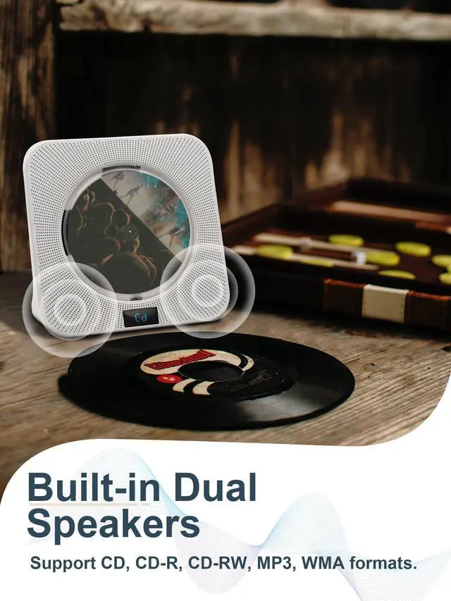 Alt view image 6 of 7 - Desktop CD Player Portable with Bluetooth - CD Players for Home with HiFi Speakers, FM Radio, Remote Control, LED Screen Display, Support CD/Bluetooth/USB/AUX, White CD Player for Gift