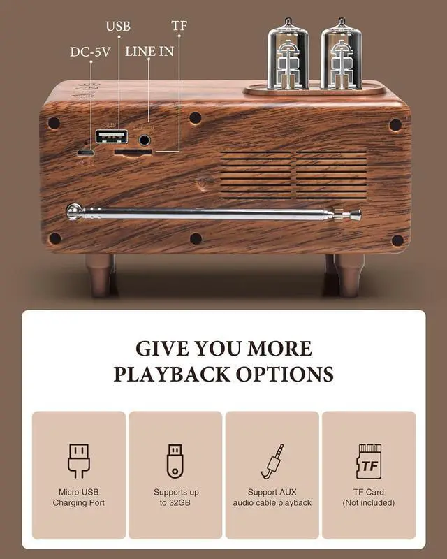 Alt view image 7 of 7 - Retro Bluetooth Speaker, Vintage Radio, bass, Bluetooth 5.1 Wireless Connection, Suitable for Home Office, Outdoor Party, Portable Speaker, Suitable for iPhone, Android Speaker