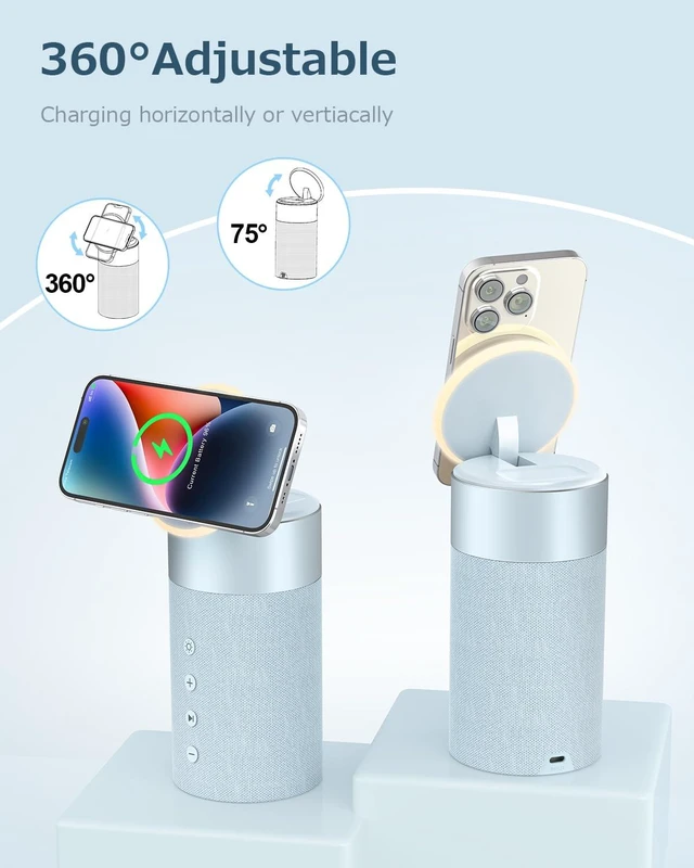 Alt view image 4 of 7 - Bluetooth Speaker, Night Light, 15W Magnetic Fast Charging for Apple, Blue 2 in 1 Wireless Charging Station for iPhone 17/16/15/14/13/12 Series, AirPods Pro 2/4/3/2Gift Ideal