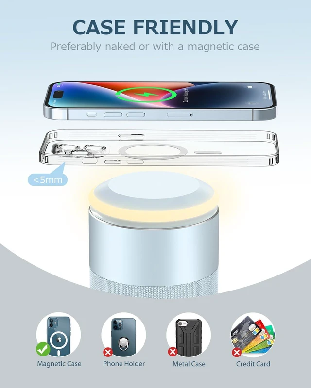 Alt view image 5 of 7 - Bluetooth Speaker, Night Light, 15W Magnetic Fast Charging for Apple, Blue 2 in 1 Wireless Charging Station for iPhone 17/16/15/14/13/12 Series, AirPods Pro 2/4/3/2Gift Ideal