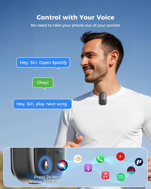 Alt view image 2 of 7 - 2026 Upgrade Wearable Bluetooth Speaker with Voice Assistant & Mic | IPX7 Waterproof Clip-on Portable Speaker, TWS Pairing, Up to 30H of Play, Supports Siri/Google/Alexa