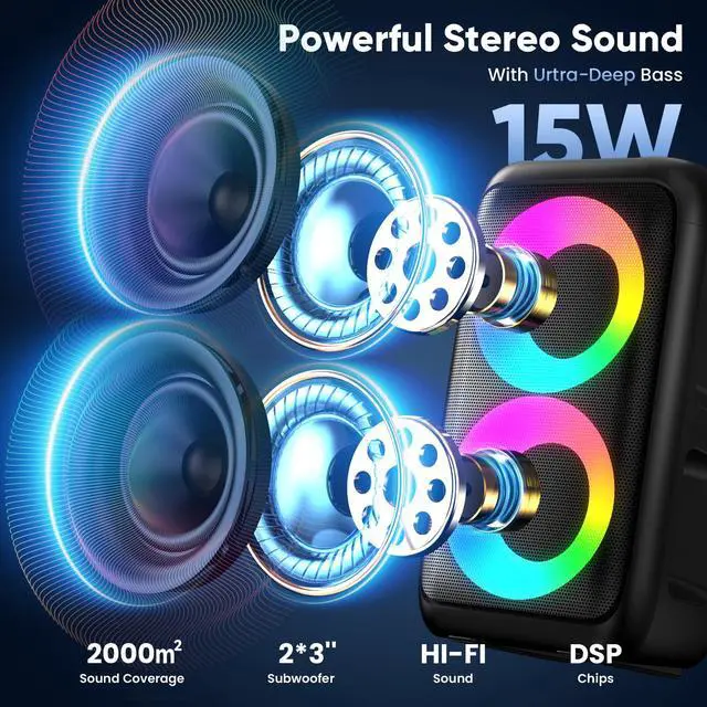 Alt view image 5 of 7 - Karaoke Machine for Adults Kids, Portable Bluetooth Speaker with 2 Wireless Microphones, TWS Mode & LED Light, 10H Battery PA System Stage Monitors,Home Party Outdoor Birthday Easter Gifts(Black)