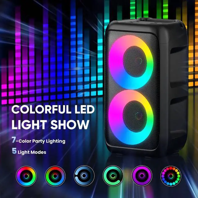 Alt view image 6 of 7 - Karaoke Machine for Adults Kids, Portable Bluetooth Speaker with 2 Wireless Microphones, TWS Mode & LED Light, 10H Battery PA System Stage Monitors,Home Party Outdoor Birthday Easter Gifts(Black)