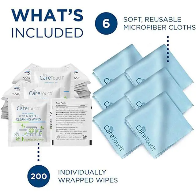 Alt view image 2 of 6 - Lens Cleaning Wipes with Microfiber Cloths - 200 Lens Wipes for Eyeglasses & 6 Microfiber Cloths - Glasses, Camera Lenses, Screens, Eye Glasses Cleaner for Cleaning Eyeglasses