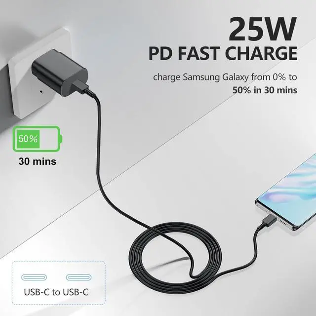 Alt view image 2 of 7 - 2 Pack-for Samsung Galaxy S23 S22, S21, Note 20 Fast Charging Type C,25w USB C Super Fast Charger Type C Wall Charger Block Android Phone Cable for Samsung Galaxy S20 Plus Ultra 2×6ft Black