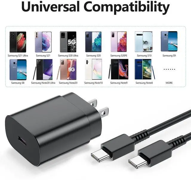 Alt view image 5 of 7 - 2 Pack-for Samsung Galaxy S23 S22, S21, Note 20 Fast Charging Type C,25w USB C Super Fast Charger Type C Wall Charger Block Android Phone Cable for Samsung Galaxy S20 Plus Ultra 2×6ft Black