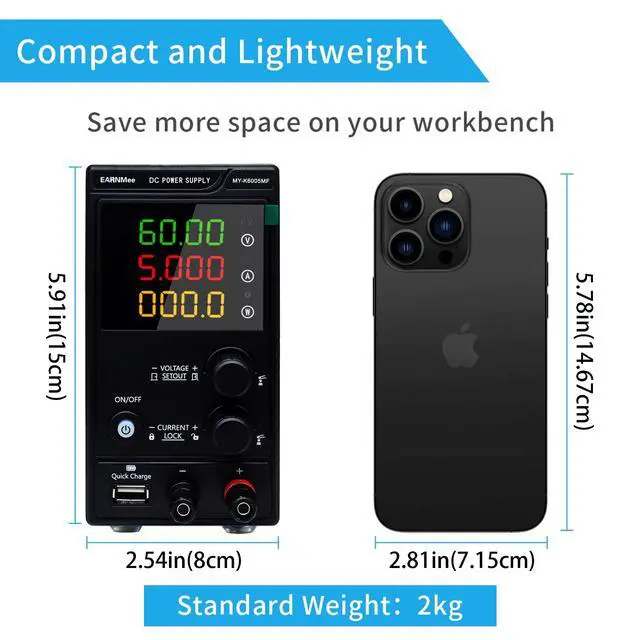 Alt view image 5 of 7 - DC Power Supply Variable,60V 5A 300W Adjustable Switching DC Regulated Bench Power Supply with High Precision 4-Digit LED Display, 9V/2A 18W USB Port, Coarse and Fine Adjustment