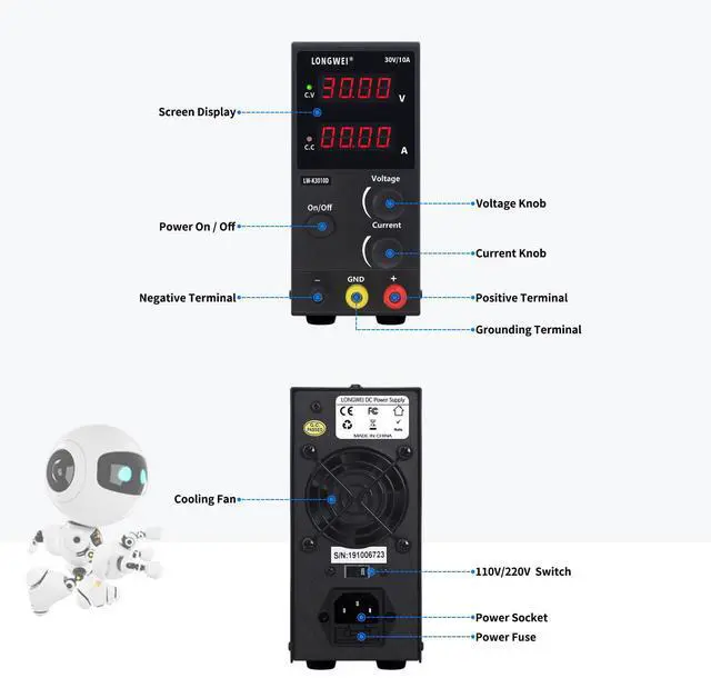Alt view image 3 of 5 - DC Power Supply Variable,30V 10A 4 Digital LED Display Adjustable Regulated Switching Power Supply Digital with Leads Power Cord