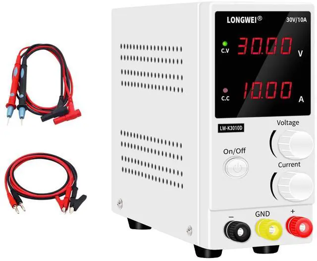 Main image of Power Supply Variable 30V 10A, 4-Digital LED Display, Precision Adjustable Regulated Switching Power Supply Digital with Alligator Leads US Power Cord