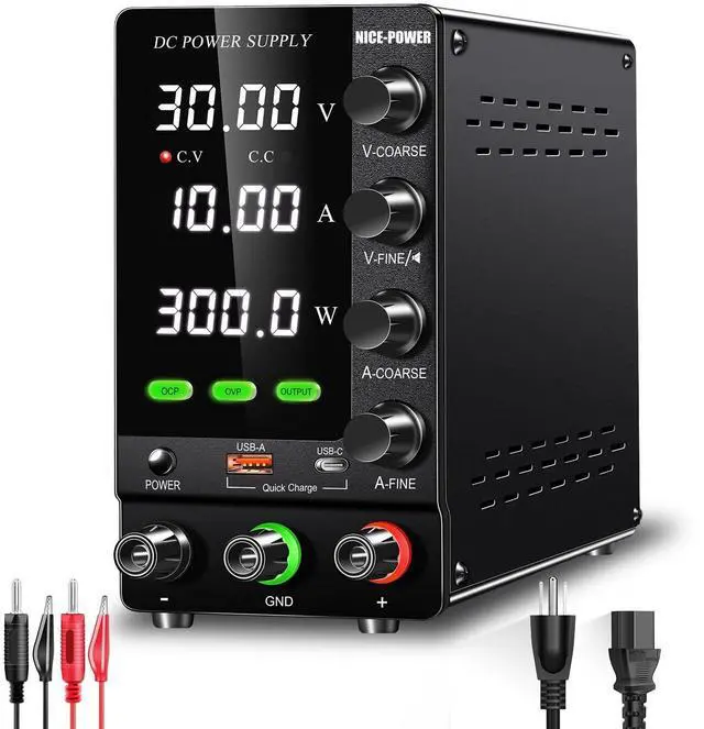 Main image of DC Power Supply Variable 30V 10A, Adjustable Regulated DC Bench Power Supply with OCP/OVP/Output/Encoder/18W USB-A Type-C Fast Charge, Benchtop Lab Power Supplies with 4-Digit LED Display