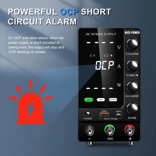 Alt view image 3 of 7 - DC Power Supply Variable 30V 10A, Adjustable Regulated DC Bench Power Supply with OCP/OVP/Output/Encoder/18W USB-A Type-C Fast Charge, Benchtop Lab Power Supplies with 4-Digit LED Display