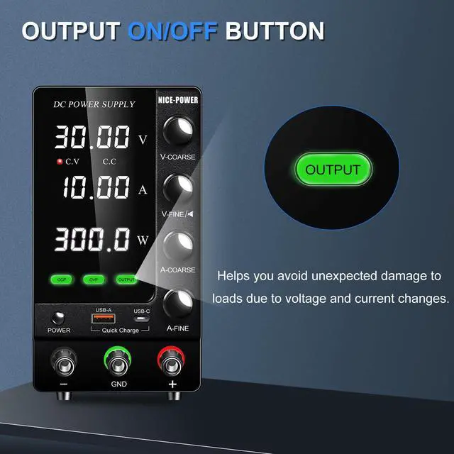 Alt view image 4 of 7 - DC Power Supply Variable 30V 10A, Adjustable Regulated DC Bench Power Supply with OCP/OVP/Output/Encoder/18W USB-A Type-C Fast Charge, Benchtop Lab Power Supplies with 4-Digit LED Display