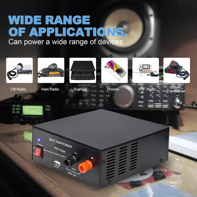Alt view image 3 of 7 - 13.8V 30A DC Power Supply for Ham Radio,30 Amp Compact Regulated Bench Power Supply Lab Benchtop AC to DC Converter,Cooling Fan,5V 2A USB Interface,Powering Ham Radio, Amplifiers, PS1330A