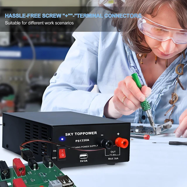 Alt view image 6 of 7 - 13.8V 30A DC Power Supply for Ham Radio,30 Amp Compact Regulated Bench Power Supply Lab Benchtop AC to DC Converter,Cooling Fan,5V 2A USB Interface,Powering Ham Radio, Amplifiers, PS1330A
