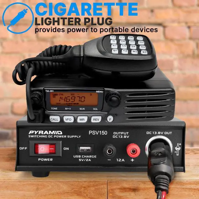 Alt view image 5 of 7 - Universal Compact Bench Power Supply- 12Amp Variable Linear Regulated Home Lab Benchtop AC-DC Power Converter - USB Port,Cigarette Lighter,115/230V AC,Screw Terminal,Cooling Fan - PSV150,Black