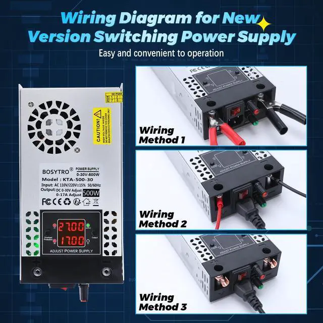 Alt view image 4 of 7 - Upgraded AC to DC Converter 5V 12V 24V 30V DC Power Supply Adjustable 0-30V 0-17A 500W Switching Power Supply for Led Strip, Motor Pump, CCTV, 3D Printer, Lab Computer