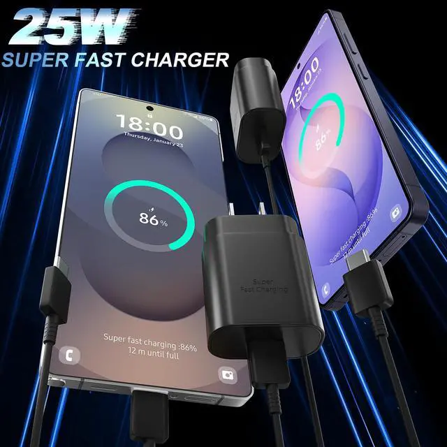 Alt view image 4 of 6 - USB C Android Charger Fast Charging Cord, Super Fast Phone Chargers 10FT+6.6FT C to C Type Cable with 25W USBC Wall Block for Samsung Galaxy S26 S25 S24 Ultra Plus/S23/S22/S21/S20/Note 20/10, Black