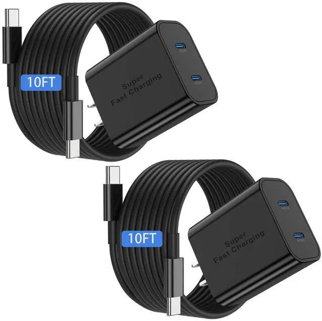 Main image of Dual Port 45W Super Fast Charger and Long USB C to C Cable 10ft, Type C Wall Block/Android Phone Charging Cord for Samsung Galaxy S25/S24 Ultra/S23+/S22 Plus/S21/S20/Note 20/10/iPhone 17 16 15 Pro Max