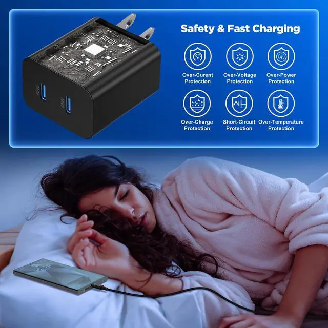 Alt view image 5 of 7 - Dual Port 45W Super Fast Charger and Long USB C to C Cable 10ft, Type C Wall Block/Android Phone Charging Cord for Samsung Galaxy S25/S24 Ultra/S23+/S22 Plus/S21/S20/Note 20/10/iPhone 17 16 15 Pro Max