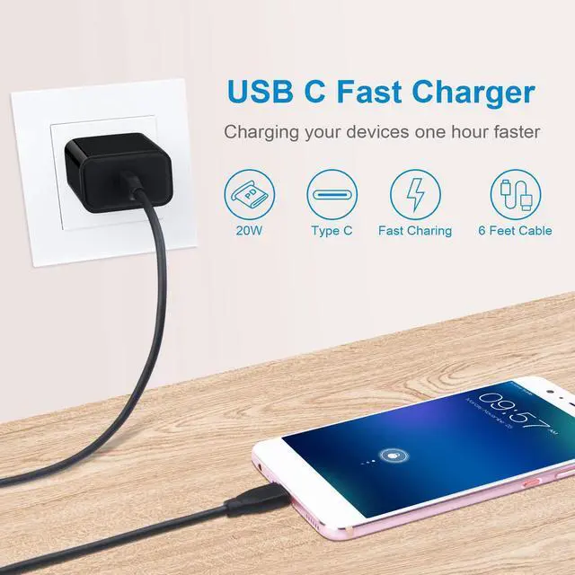 Alt view image 6 of 7 - Type C Charger Fast Charging, 2Pack 20W Android Phone Super Fast Charger Block with 6FT USB C to C Cable for Samsung Galaxy S26 Ultra S25 S24 FE A16 5G A15 A14 A56 A36 S23, Pixel 10a 9 Pro XL 8a 7 Pro