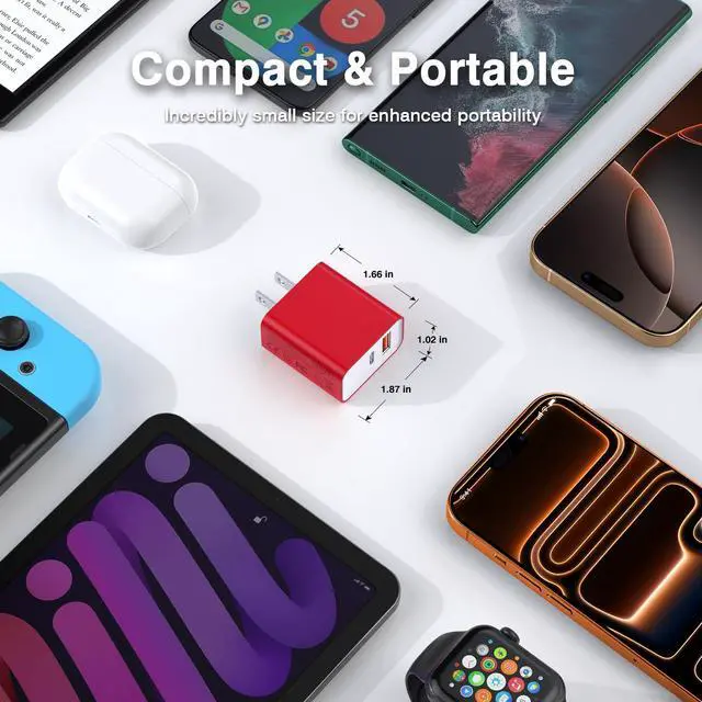 Alt view image 5 of 7 - 2Pieces USB C Wall Charging Block, 20W 2Port Fast USBC PD3.0 Power Adapter Type C Charger Brick Cube Plug for iPhone 13 14 15 16 17 Pro Max Mini 11 XS X 8, iPad, Samsung, Google, Tablet, Android, Red