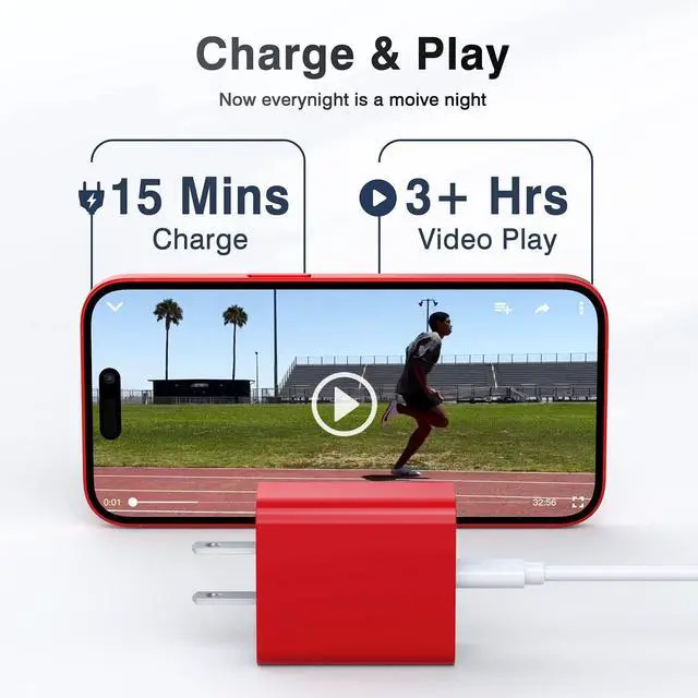 Alt view image 6 of 7 - 2Pieces USB C Wall Charging Block, 20W 2Port Fast USBC PD3.0 Power Adapter Type C Charger Brick Cube Plug for iPhone 13 14 15 16 17 Pro Max Mini 11 XS X 8, iPad, Samsung, Google, Tablet, Android, Red