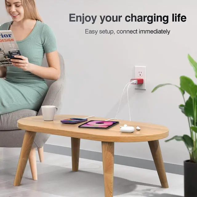 Alt view image 7 of 7 - 2Pieces USB C Wall Charging Block, 20W 2Port Fast USBC PD3.0 Power Adapter Type C Charger Brick Cube Plug for iPhone 13 14 15 16 17 Pro Max Mini 11 XS X 8, iPad, Samsung, Google, Tablet, Android, Red
