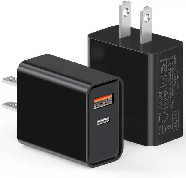 Main image of 20W USB C Wall Charger for iPhone 17/16/15/14/13/13 Mini/13 Pro Max/12/12 Pro/12 Pro Max Cube, 2 Pack Dual Port Fast Charging Brick Block Plug Box Base Adapter for iPad, iPod, Watch Series 8 7, Black