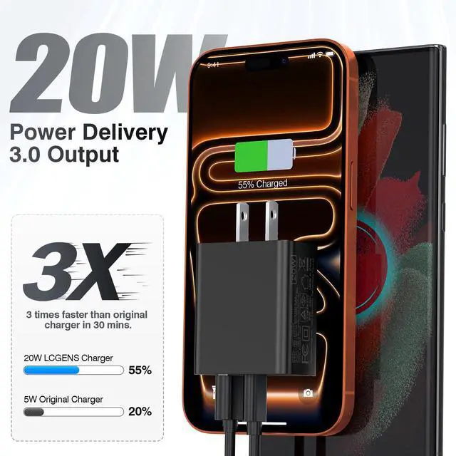 Alt view image 2 of 6 - 20W USB C Wall Charger for iPhone 17/16/15/14/13/13 Mini/13 Pro Max/12/12 Pro/12 Pro Max Cube, 2 Pack Dual Port Fast Charging Brick Block Plug Box Base Adapter for iPad, iPod, Watch Series 8 7, Black