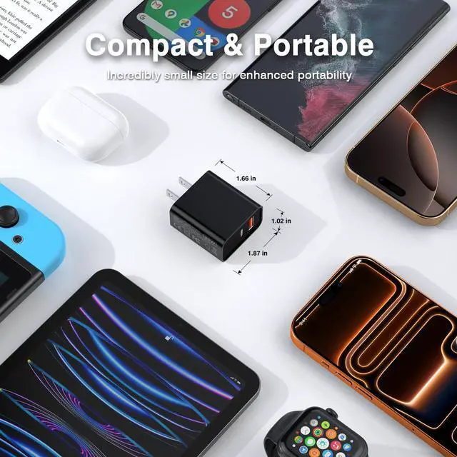 Alt view image 5 of 6 - 20W USB C Wall Charger for iPhone 17/16/15/14/13/13 Mini/13 Pro Max/12/12 Pro/12 Pro Max Cube, 2 Pack Dual Port Fast Charging Brick Block Plug Box Base Adapter for iPad, iPod, Watch Series 8 7, Black