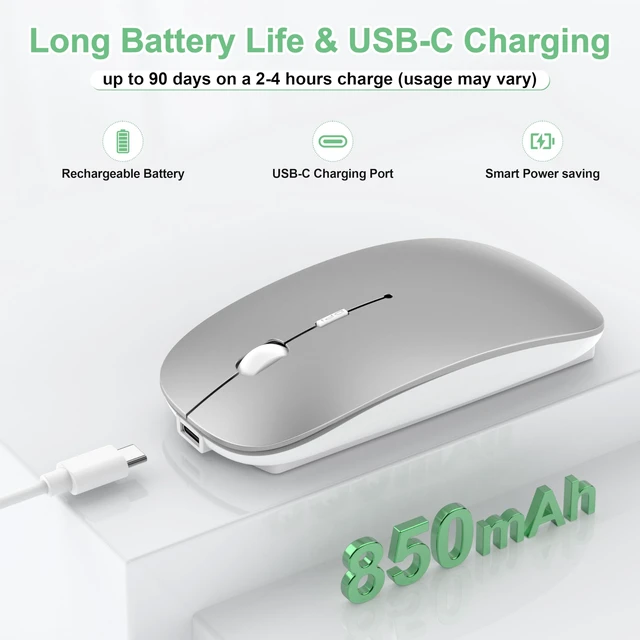 Alt view image 5 of 7 - S1 Wireless Mouse for Mac/MacBook Air/Pro & iPad, Bluetooth Rechargeable Mouse with Type-C, Slim Mouse Jiggler for Laptop, 4 Connection Modes, Silent Click, 1600 DPI Compatible Mac OS/Windows