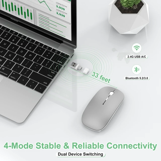 Alt view image 3 of 7 - S1 Wireless Mouse for Mac/MacBook Air/Pro & iPad, Bluetooth Rechargeable Mouse with Type-C, Slim Mouse Jiggler for Laptop, 4 Connection Modes, Silent Click, 1600 DPI Compatible Mac OS/Windows