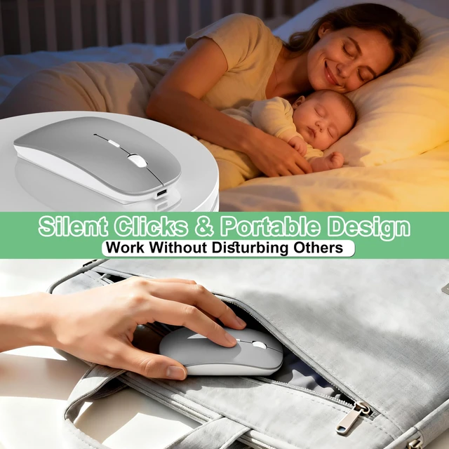 Alt view image 6 of 7 - S1 Wireless Mouse for Mac/MacBook Air/Pro & iPad, Bluetooth Rechargeable Mouse with Type-C, Slim Mouse Jiggler for Laptop, 4 Connection Modes, Silent Click, 1600 DPI Compatible Mac OS/Windows
