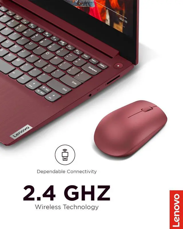 Alt view image 2 of 7 - 530 Full Size Wireless Computer Mouse for PC, Laptop, Computer with Windows - 2.4 GHz Nano USB Receiver - Ambidextrous Design - 12 Months Battery Life - Cherry Red