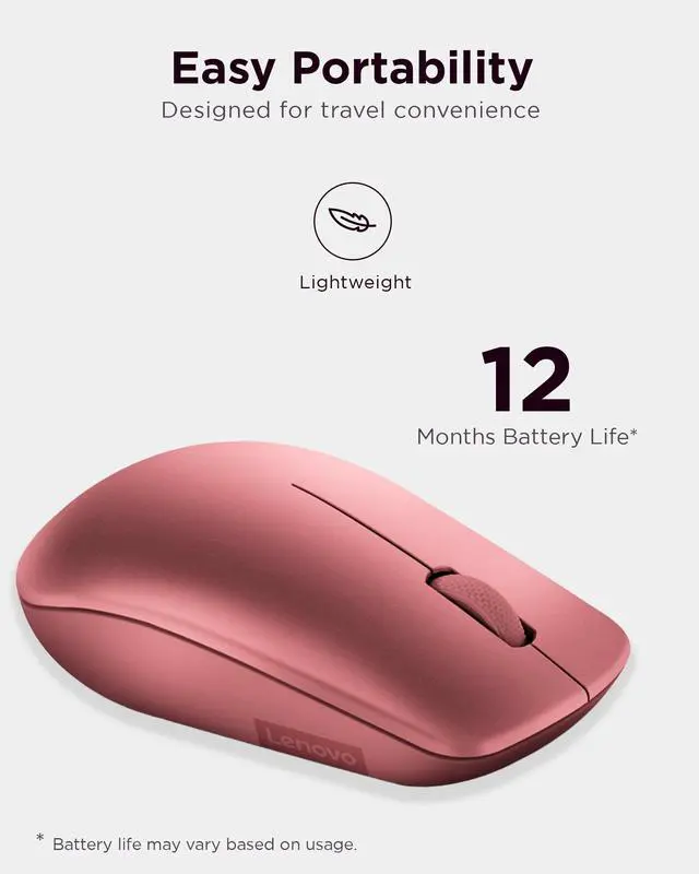 Alt view image 5 of 7 - 530 Full Size Wireless Computer Mouse for PC, Laptop, Computer with Windows - 2.4 GHz Nano USB Receiver - Ambidextrous Design - 12 Months Battery Life - Cherry Red