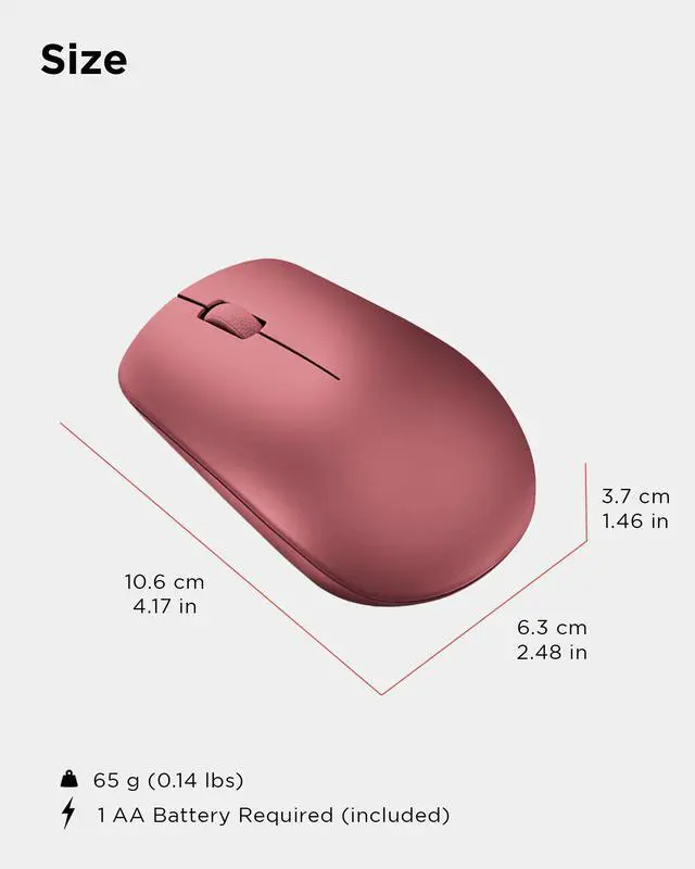 Alt view image 7 of 7 - 530 Full Size Wireless Computer Mouse for PC, Laptop, Computer with Windows - 2.4 GHz Nano USB Receiver - Ambidextrous Design - 12 Months Battery Life - Cherry Red