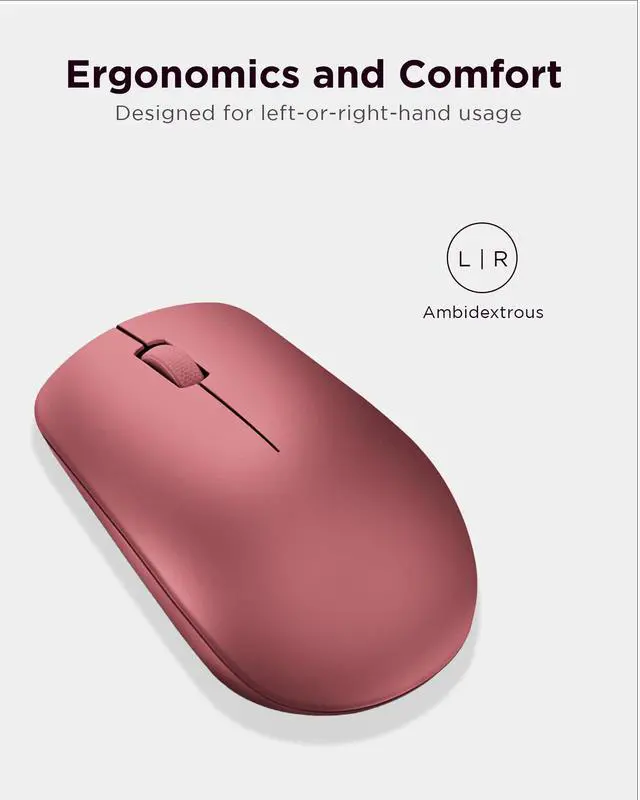 Alt view image 4 of 7 - 530 Full Size Wireless Computer Mouse for PC, Laptop, Computer with Windows - 2.4 GHz Nano USB Receiver - Ambidextrous Design - 12 Months Battery Life - Cherry Red