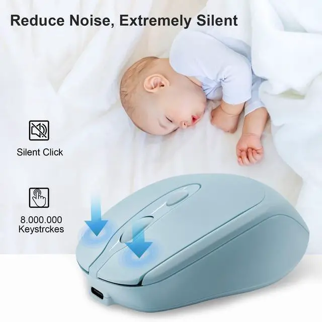 Alt view image 5 of 7 - Rechargeable Wireless Bluetooth Mouse, Silent, Portable Slim Computer Mouse (Blue) for Laptop/iPad/MacBook Pro/Air, PC/Surface Pro/Lenovo/Samsung Table