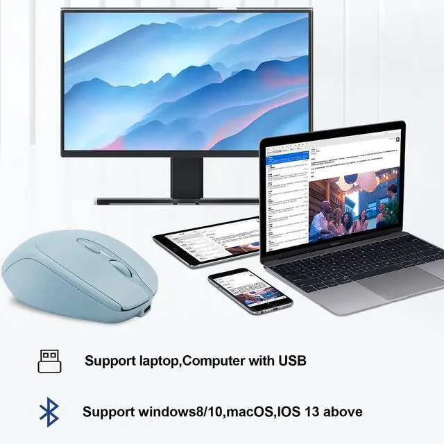 Alt view image 7 of 7 - Rechargeable Wireless Bluetooth Mouse, Silent, Portable Slim Computer Mouse (Blue) for Laptop/iPad/MacBook Pro/Air, PC/Surface Pro/Lenovo/Samsung Table