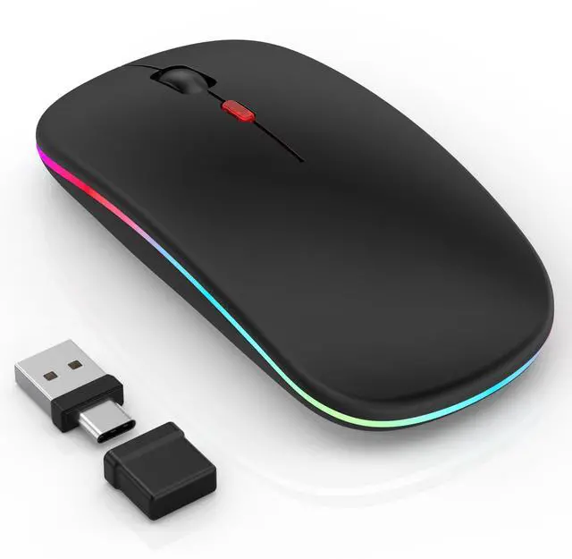 Main image of LED Bluetooth Mouse for iPad/MacBook Air/Laptop, Built-in Mouse Jiggler, Rechargeable Silent Wireless Mouse with USB-C, 4-Mode Multi-Device Mouse for macOS/iOS/Windows/Android, Black