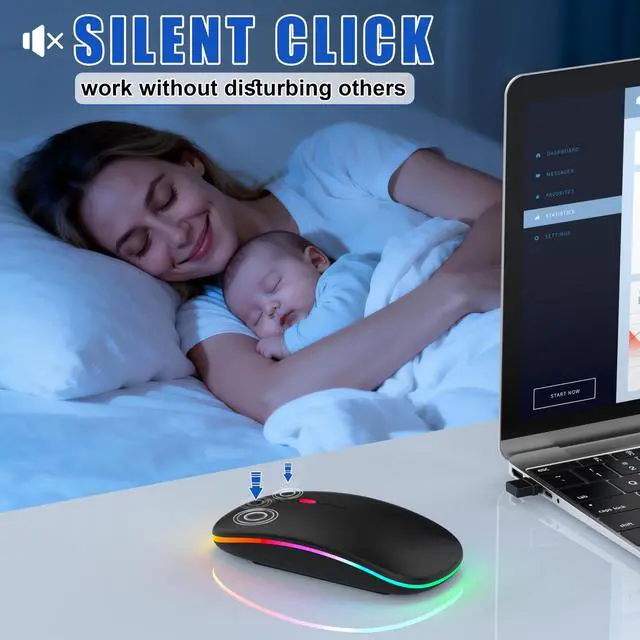 Alt view image 4 of 7 - LED Bluetooth Mouse for iPad/MacBook Air/Laptop, Built-in Mouse Jiggler, Rechargeable Silent Wireless Mouse with USB-C, 4-Mode Multi-Device Mouse for macOS/iOS/Windows/Android, Black